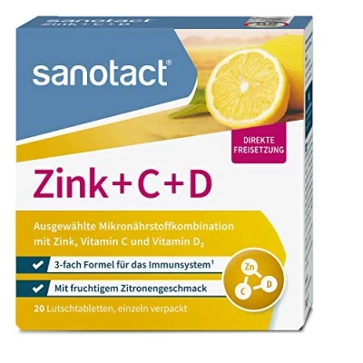 Obrázek sanotact zinek + C D (20 pastilek) zinkové tablety s vitaminem a D3 3násobná receptura pro imunitní systém vitamíny pastilky ovocná citronová příchuť