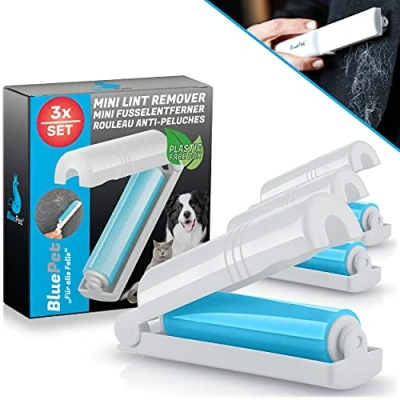 Obrázek BluePet 3x Mini váleček na žmolky udržitelný odstraňovač zvířecích chlupů pro psy, kočičí chlupy a omyvatelný ideální cesty