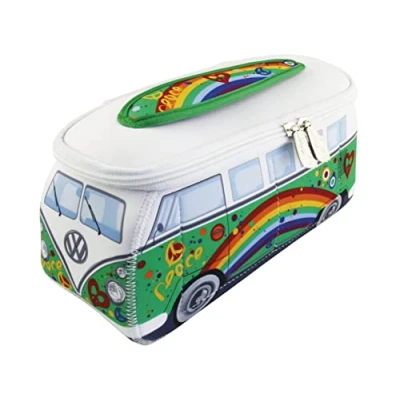 Obrázek Brisa VW Collection Volkswagen Neoprene Universal Makeup Cosmetics Toiletry Travel Pharmacy Bag in T1 Bus Design (Peace/Green), Peace, Malá (23 x 11 8 cm)