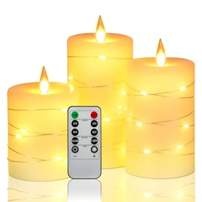 Obrázek Da by LED Kerzen, mit eingebetteten Lichterketten, 3 10 Tasten Fernbedienung, 24 Stunden Timer Funktion, tanzender Flamme, echtem Wachs, batteriebetrieben.