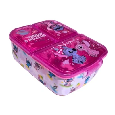 Obrázek Stor, Chlebovka pro děti s přihrádkami Stitch and Angel, obědový box Kínder se 3 přihrádkami, držák na svačinu do školy, ideální oběd, snadné čištění a nízká hmotnost, (Kawaii) 17 x 14 5 cm