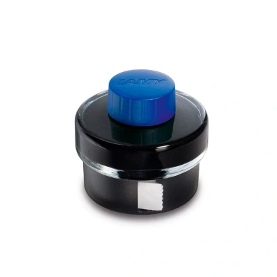 Obrázek LAMY T 52 inkoust 829 Inkoustová sklenice v modré barvě s nádobkou na sběr inkoustu a integrovanou rolí hasicího papíru 50 ml