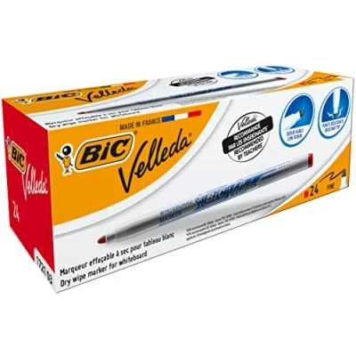 Obrázek BIC, 841840, Velleda AA81721 fixy na bílou tabuli s jemným kulatým hrotem červená, balení 24 ks