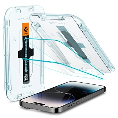 Obrázek Ochranná fólie Spigen Glas.tR EZ Fit kompatibilní s iPhone 14 Pro, 2 kusy, odolná proti poškrábání, tvrdosti 9H