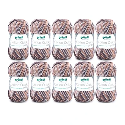 Obrázek Gründl Cotton Quick Print pletací příze / háčkovací (barevná ze 100% bavlny, certifikováno Öko Tex, 50 g 125 m, tloušťka jehlic: 3 4, 10 x g), hnědá multicolor
