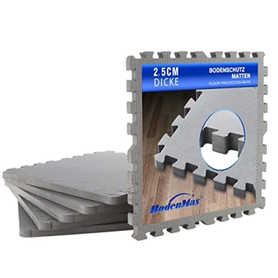 Obrázek BodenMax Tréninková podložka, fitness sportovní podlaha, puzzle rohože, ochranné rohože proti pádu 58 x 2,5 cm, šedá 6 kusů