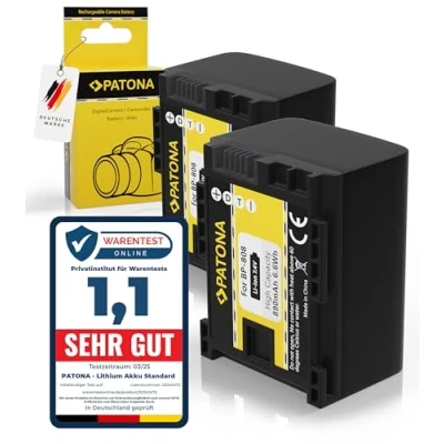 Obrázek PATONA 2X náhradní baterie pro Canon BP 808 807 809 819 827 kompatibilní s HG 21 20 HF11 HF100 FS 100 Legria HF M36 M306 M307 M406