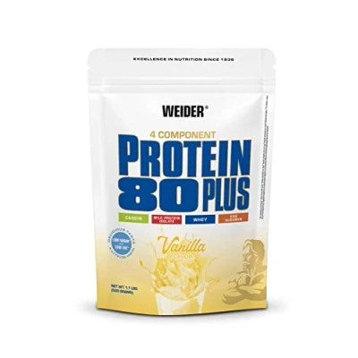 Obrázek WEIDER Protein 80 Plus vícesložkový proteinový prášek, prášek pro krémové, nehanebně chutné proteinové koktejly, kombinace Whey, kaseinu, izolátu mléčného proteinu a vaječných proteinů,