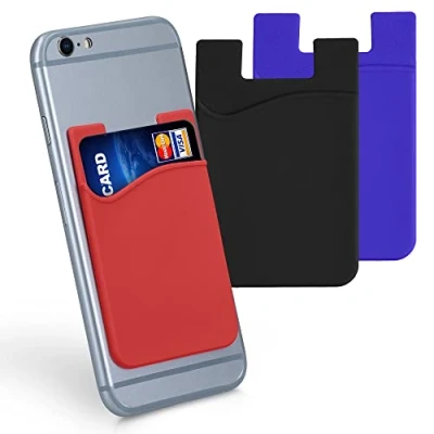 Obrázek kwmobile 3X držák na karty pouzdro smartphone samolepicí nalepovací silikon taška kreditní černá modrá červená rozměry 8,5 x 5,5 cm
