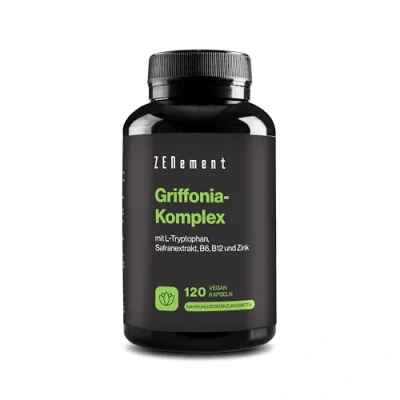 Obrázek Griffonia s L tryptofanem, extraktem šafránem a vitamíny B6, B12 120 Veganské kapsle adaptogenní komplex laboratorně testováno, bez přísad