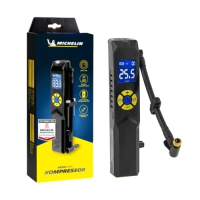 Obrázek MICHELIN elektrická pumpička na kolo vzduchová pumpa Akumulátor Mini kompresor s LED světlem 10 Bar/ 150 PSI, 7,4 V /2500 mAH, černá