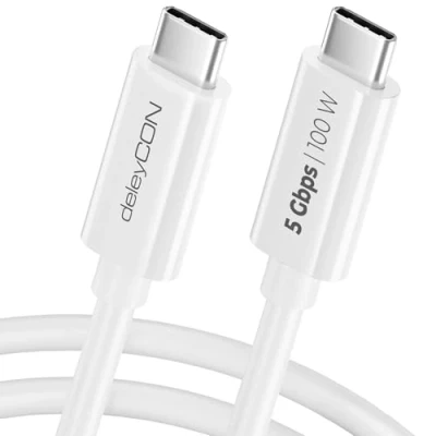 Obrázek deleyCON 0,5m USB C kabel (100W rychlonabíjecí + datový 5 Gbit/s) krátký nabíjecí Pro iPhone 16 15 Max Samsung Galaxy S24 S23 Pixel iPad MacBook Air Tablety Switch PS5