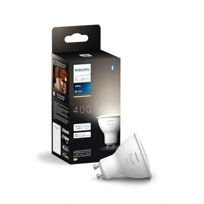 Obrázek Philips Hue Chytrá žárovka GU10, stmívatelné teplé bílé světlo, balení po 1 kusech, kompatibilní s Bluetooth, hlasové ovládání Alexa, Apple Home a Google