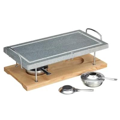Obrázek Artesà Hot Stone Grill, gurmánský stolní gril, kamenný gril na steaky, mořské plody a zeleninu, 41,5 x 22 15 cm mramor/dřevo