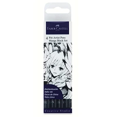 Obrázek Faber Castell Sada tužek 267121, pouzdro se 4 tužkami, jemné hroty, měkký štětec a kaligrafický materiál, dobré pro přesné kreslení kreativní umělecká díla manga