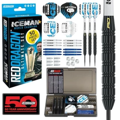 Obrázek RED DRAGON Gerwyn Price Iceman Ultimate 50 Piece Darts and Accessory Set 22 gramů Steeltip šipky
