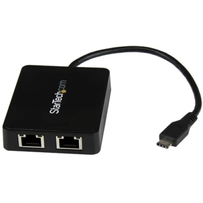 Obrázek StarTech.com USB C na duální gigabitový ethernet adaptér s 3. 0 (Typ A) portem typ síťový Dual Port NIC/LAN černý (US1GC301AU2R)