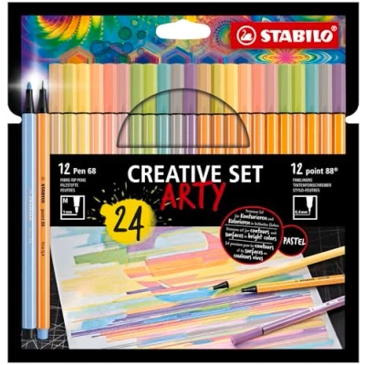 Obrázek Fineliner &amp; prémiové fixy STABILO point 88 pero 68 ARTY balení 24 ks v pastelových barvách 12x ve 12 barvách,