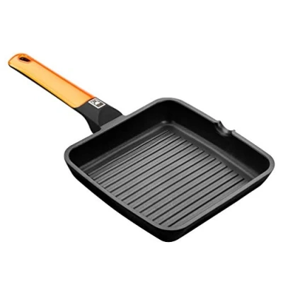 Obrázek BRA Efficient Orange Grilovací špíz s proužky, 28 cm, hliníková litina nepřilnavým povrchem Platinum Plus, vhodný pro indukci