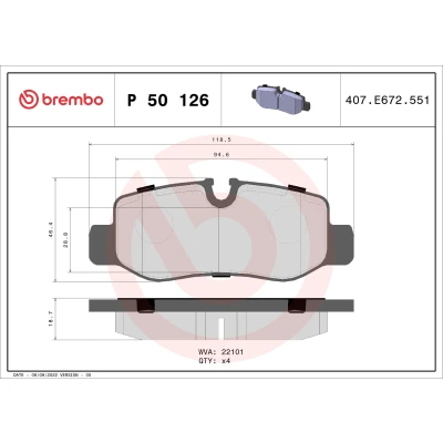 Obrázek Sada brzdových destiček, kotoučová brzda BREMBO P 50 126
