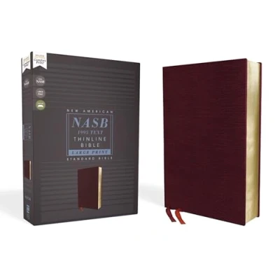Obrázek NASB, Thinline Bible, Large Print, Bonded Leather, Burgundy, Red Letter, 1995 Text, Comfort Print