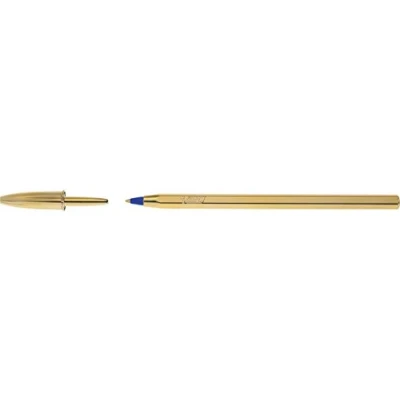 Obrázek BIC 9213401 Cristal Shine, 20 kuličkových per, ušlechtilé kuli ve zlaté barvě, s modrým inkoustem na dokumenty, ideální jako kancelářský výrobek