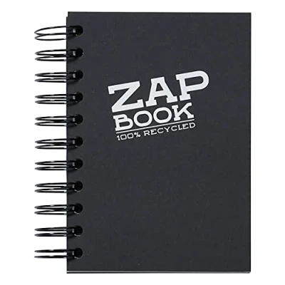 Obrázek Clairefontaine 8361C skicák / sešit na kresby Zap Book s dvojitou spirálou, DIN A6 14,8 x 21 cm, 80 listů g, 100% recyklovaný papír, ideální pro poznámky nebo kresby, černý, 1 kus