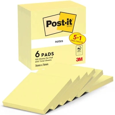 Obrázek Post it 654Y6 propagace lepicích poznámek (76 x 76 mm, 70 g / mm) 100 listů, 6 bloků žlutá