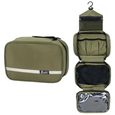 Obrázek Boic kosmetická taška k zavěšení, cestovní pro ženy, muže, se 4 přihrádkami, na prádlo, ležérní toaletní Camping Oxford, necessaire dívky, Zelená,