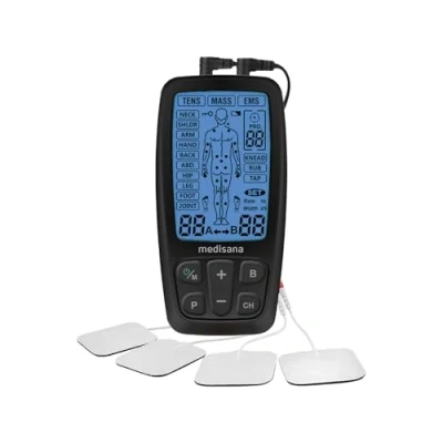 Obrázek medisana TENS Gerät, EMS Reizstromgerät mit 60 Programmen professionelles Elektrotherapiegerät Muskelentspannung und Schmerzlinderung an Rücken, Nacken, Schultern, Bauch, Hüfte 4 Elektrodenpads