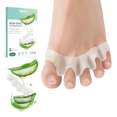 Obrázek Welnove Roztahovač prstů pro korekci 8dílné balení silikonových roztahovačů nohy mužů a žen listy na prsty obohacené aloe vera balíky špice kladívce