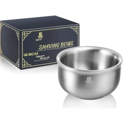Obrázek GRUTTI miska na holení, 3vrstvá nerezová ocel kelímek vysoce kvalitní pěnu, vhodná pro každé mýdlo holení Shaving Bowl, 12,5 cm (4,92&quot;)