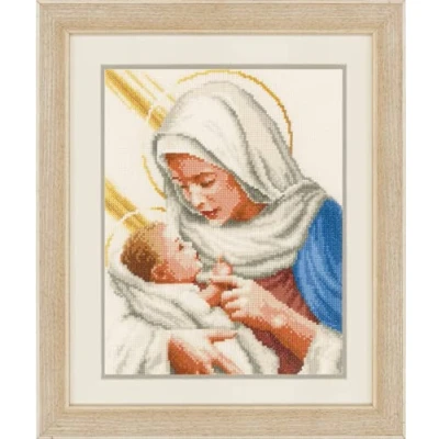 Obrázek Vervaco Balení s křížovým vyšíváním Maria a Ježíšem Aida k vypočítání, bílá, 23 x 27 0,3 cm
