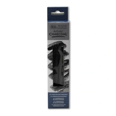Obrázek Winsor &amp; Newton 7005174 Natural Charcoal kreslicí uhlí z vrbového dřeva, krycí v umělecké kvalitě, ideální pro kresby s vysokými kontrasty silné, 12 kusů