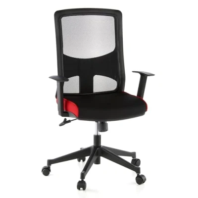 Obrázek hjh OFFICE Kancelářská židle LAVITA 653130, látka/síť, černá/červená, otočná židle, ergonomická zádová opěrka, nastavitelné područky