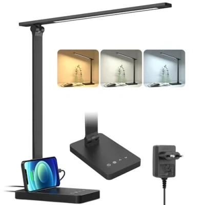 Obrázek Lepro stolní lampa, LED lampa stmívatelná, na noční stolek 750LM 3 barvy a 5 stupňů jasu, s denním světlem, psací stůl pro děti, kancelář, plast, černá