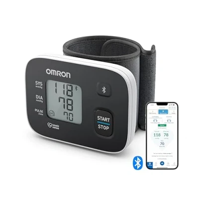 Obrázek OMRON RS3 Intelli IT přístroj na měření krevního tlaku zápěstí, klinicky ověřeno, s bezplatnou aplikací pro chytrý telefon iOS/Android, 13,5 21,5 cm, manžeta, kontrola sedu manžety a 30