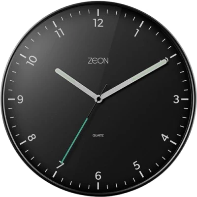 Obrázek ZEON Kulaté analogové nástěnné hodiny, snadno čitelné černé hodiny do obývacího pokoje, kuchyně, ložnice a kanceláře, průměr 30 cm, CE4553