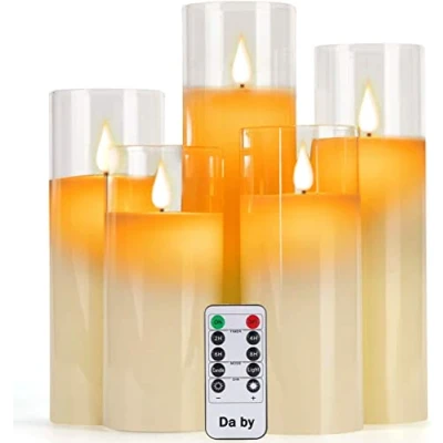 Obrázek Da by LED svíčky s efektem skla 13 cm 14 16 18 20 cm, svíčka sloupky pravého vosku 10 tlačítek dálkové ovládání realisticky tančícím plamenem a funkcí časování balení 5 kusů