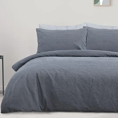 Obrázek Sleepdown Bettbezug aus 100% reiner Baumwolle, einfarbiger Schiefer, Bettbezug, Kissenbezüge, weich und pflegeleicht — King Size Bett (230 cm x 220 cm)
