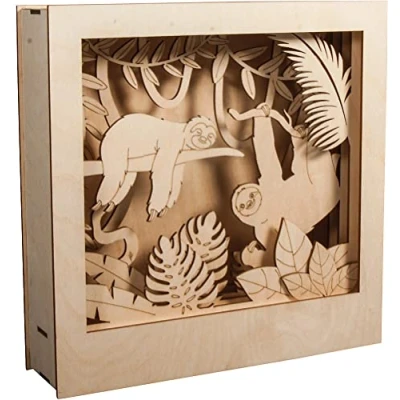 Obrázek Rayher Hobby 62875505 dřevěná stavebnice 3D rám s motivem lenochod, certifikováno FSC, přírodní, 24 x cm, hloubka 6,5 11dílná, k tvoření a malování