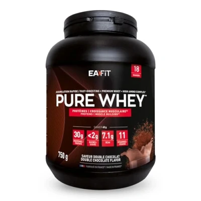Obrázek Whey Protein prášek čokoláda 750 g Premium syrovátkové proteiny pro růst svalů Isolate proteinový proteinové preparáty EAFIT made in France