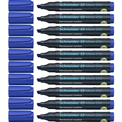 Obrázek Schneider Maxx 250 permanentní značkovač s klínovým hrotem (tloušťka části: 2 + 7 mm, doplňovatelné) balení 10 ks modrá