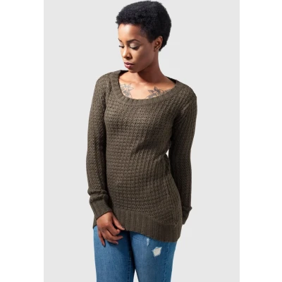 Obrázek Urban Classics Ladies LONG Wideneck Sweater Svetr, Ženy, Velikost: XL, Olive