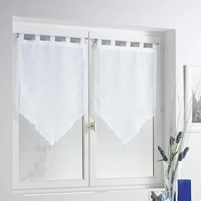 Obrázek Douceur d&#039;Intérieur 1622328, záclona s bambulí Passanten, 2 x 60 90 cm, lissea, voál písková, bílá, bílá
