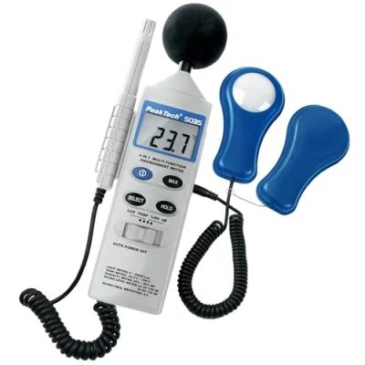 Obrázek Peak Tech P 5035 4 v 1 multifunkční přístroj pro měření zvuku, teploty, vlhkosti vzduchu a lux, nůž, Db, LCD displej, senzor typu K, provoz na baterie 250 g