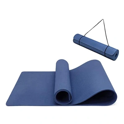 Obrázek Protiskluzová podložka na jógu a ekologická TPE sportovní s popruhem, gymnastická pilates, cvičení, fitness 183 x 61 0,6 cm (námořnická)