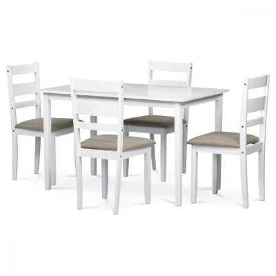 Obrázek Jídelní set 1+4, stůl 120x75x75 cm, MDF, dýha, masivní nohy, bílý mat, šedé látkové sedáky AUT 6070 WT