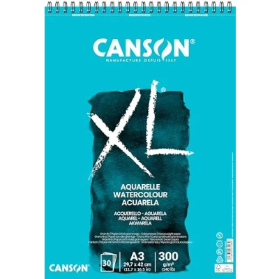 Obrázek CANSON XL akvarelový papír, jemný, 300 g/m², na krátké straně spirálově vázaný blok, DIN A3, 29,7 x 42 cm, bílý, 30 listů