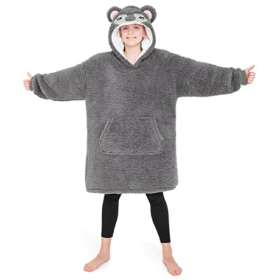 Obrázek CityComfort Deka Hoodie Děti Fleece Nadměrná velikost pulovr s kapucí dívky, Koala šedá